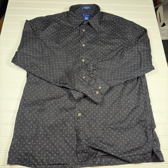 Paul Fredrick Trim Fit Button Up Shirt Mens Large Black Tan Polka Dots Linen GUC - Picture 2 of 4